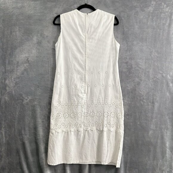Vtg DON SOPHISTICATES Women Dress Sz M White Eyelet Sleeveless Summer 33-6 - Picture 2 of 11